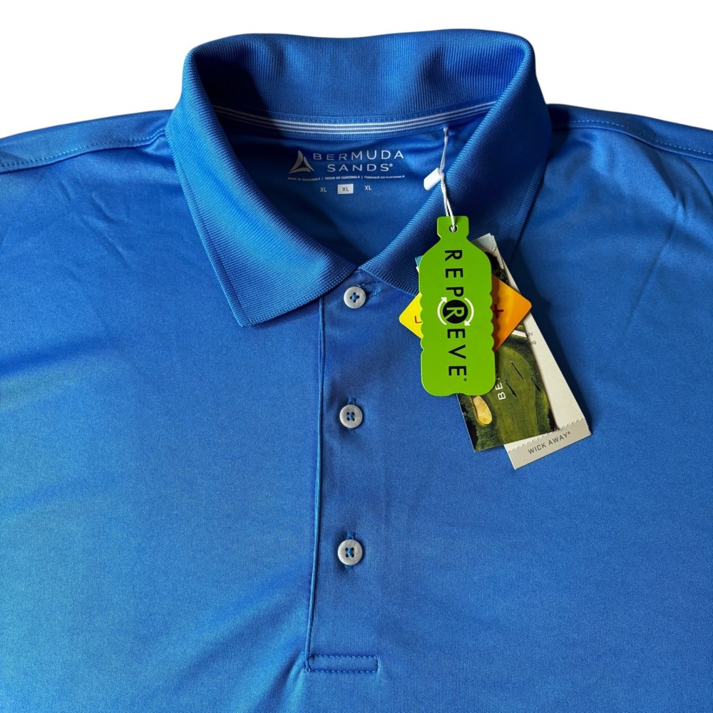 Bermuda Sands XL Mens Blue Golf‎ Polo Shirt Repreve Wick Away New